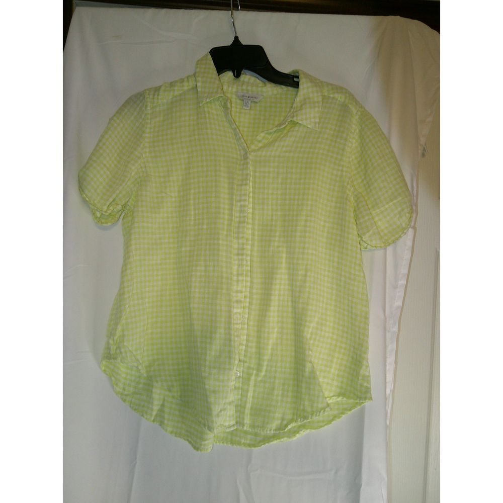 Lucky Brand Green/Yellow‎ Gingham Check Short Sleeve Button-Up Shirt L/G Casual